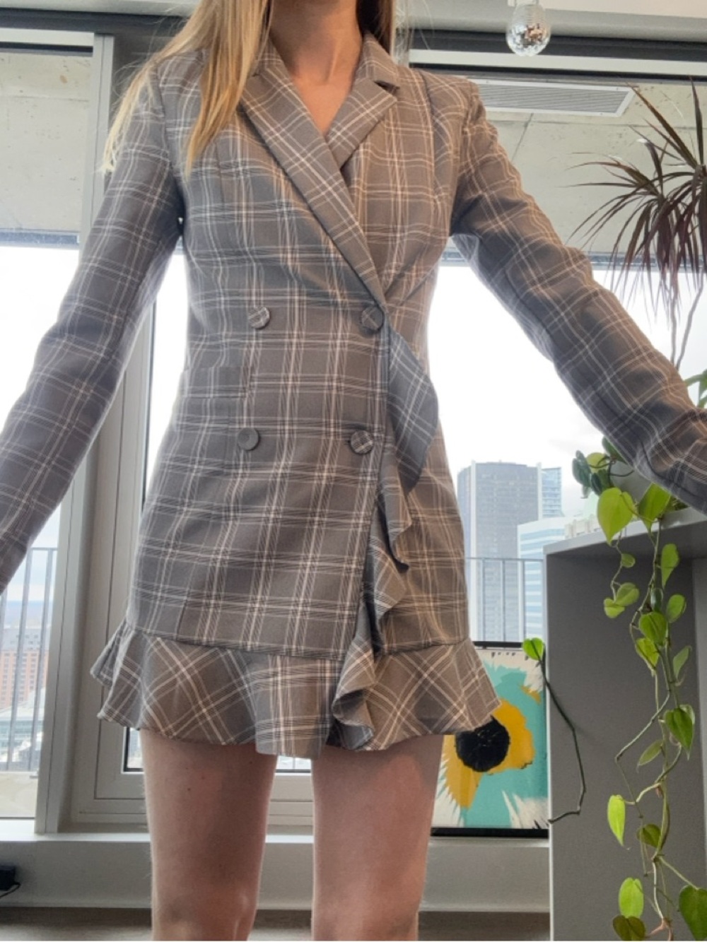 Women’s Gray Double-Breasted Blazer (mini dress)